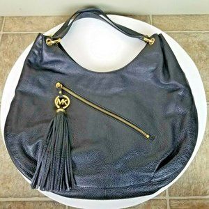 NWT MICHAEL KORS Black Leather Charm Tassel Large Tote Bag Purse